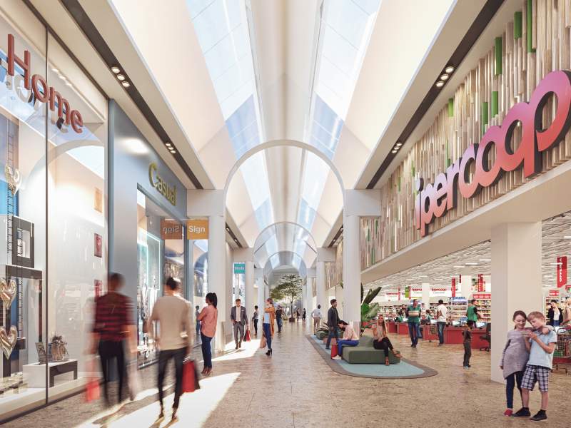 Il rendering del progetto di restyling del Centro commerciale Leonardo di Imola