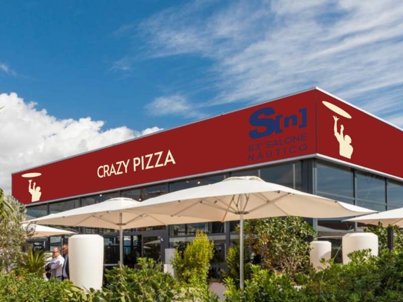 Il rendering del pop-up store Crazy Pizza al Salone Nautico Internazionale di Genova