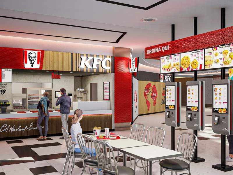 Il rendering del nuovo punto vendita KFC Italia al The Wow Side di Roma