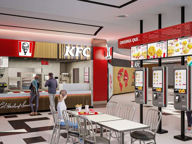 Il rendering del nuovo punto vendita KFC Italia al The Wow Side di Roma