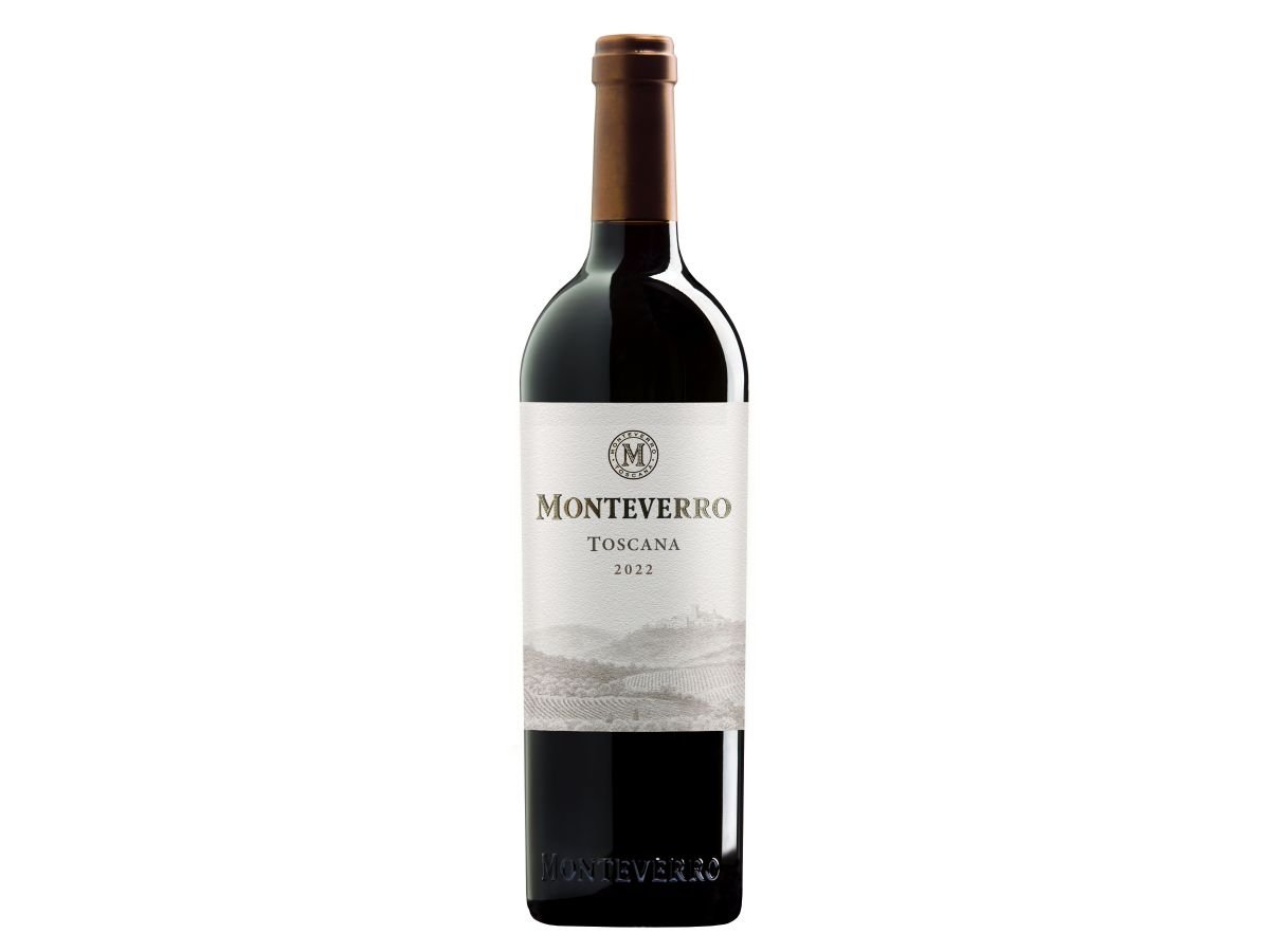 L'etichetta Monteverro 2022, dell'omonima cantina toscana, assemblaggio di Cabernet Franc, Cabernet Sauvignon, Merlot e Petit Verdot