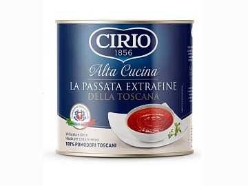 L'iconica latta da 3 kg di Cirio per la sua Passata extrafine della Toscana (con marchio Fic)