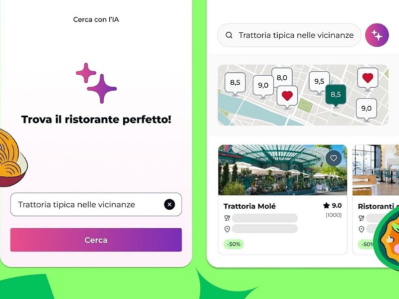 L'interfaccia della ricerca basta su IA introdotta da TheFork