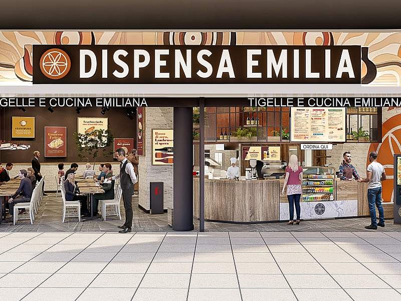 Dispensa Emilia, al Valecenter di Marcon i sapori della Food Valley Il rendering del nuovo Dispensa Emilia al Centro commerciale Valecenter di Marcon (VE)